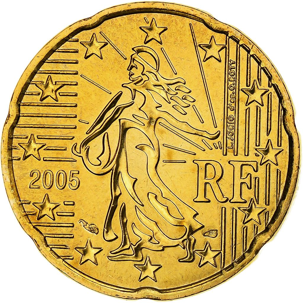Francja, 20 Euro Cent, 2005, MDP, Série BU, MS(64), Nordic gold, KM:1286