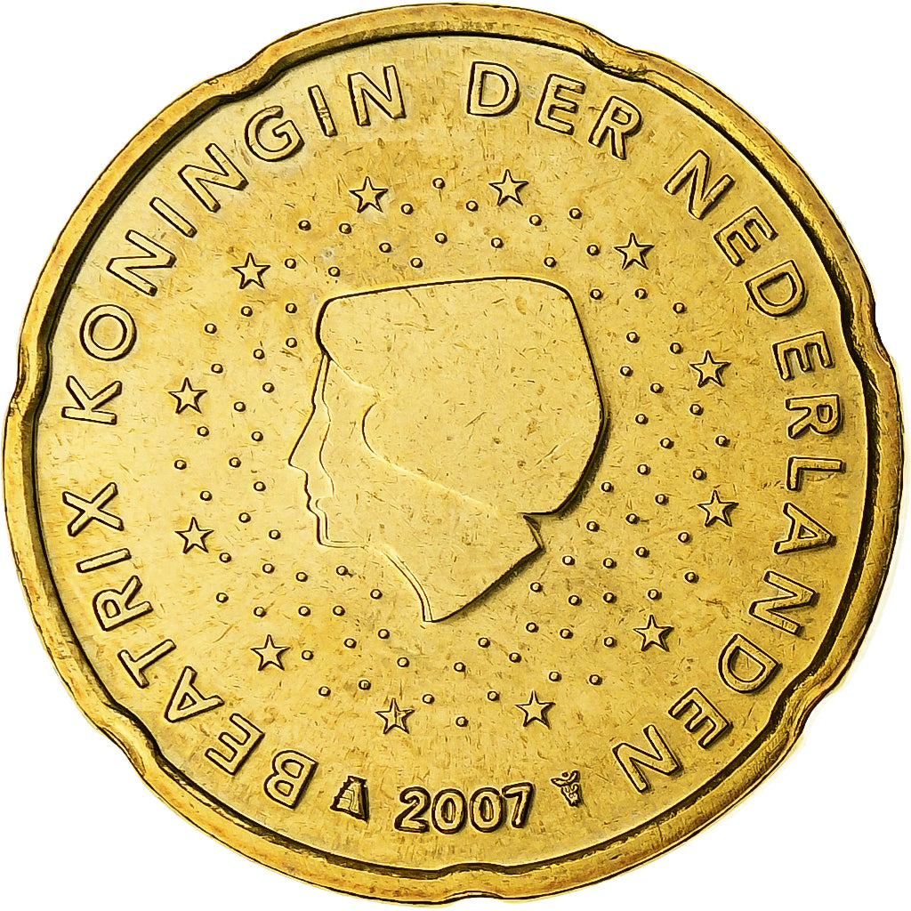 Netherlands, Beatrix, 20 Euro Cent, 2007, Utrecht, BU, MS(64), Nordic gold