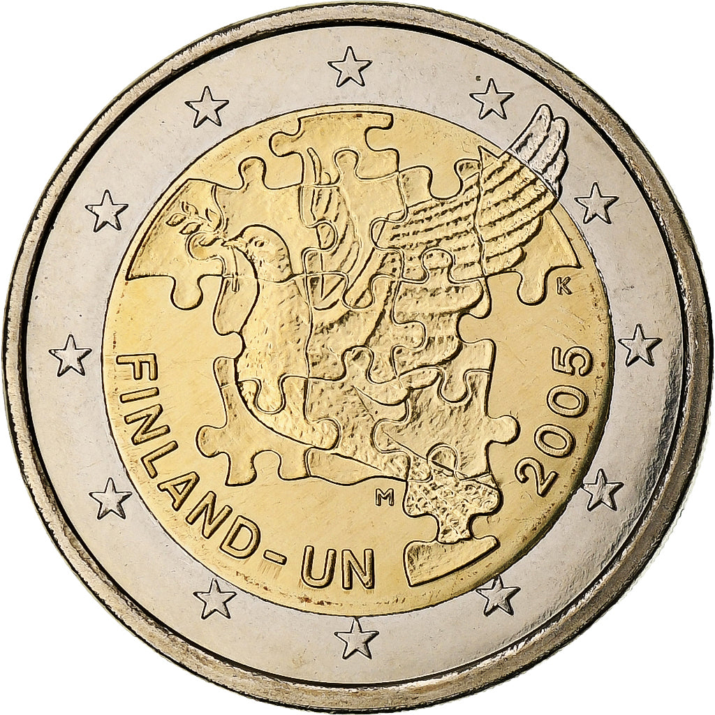 Finlandia, 60th Anniversary of the UN, 2 Euro, 2005, Vantaa, SC+, Bimetálico