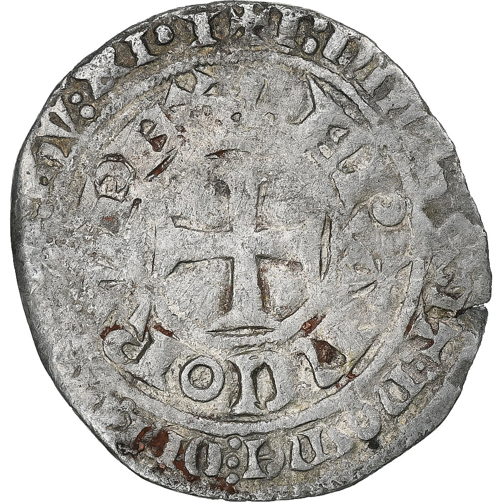 France, Charles V, Blanc au K, 1365-1380, Billon, TB+, Duplessy:363