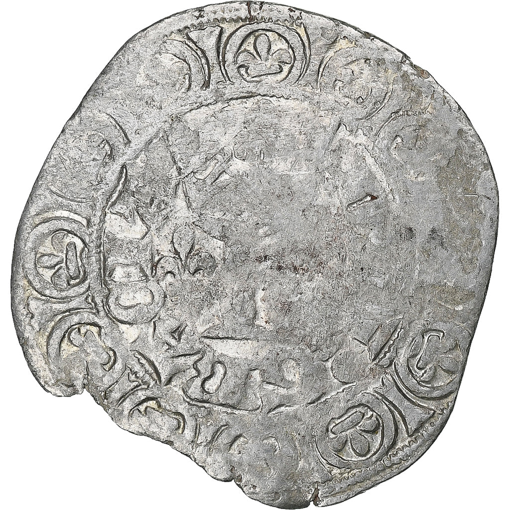 Francia, Charles V, Blanc au K, 1365-1380, Vellón, BC+, Duplessy:363