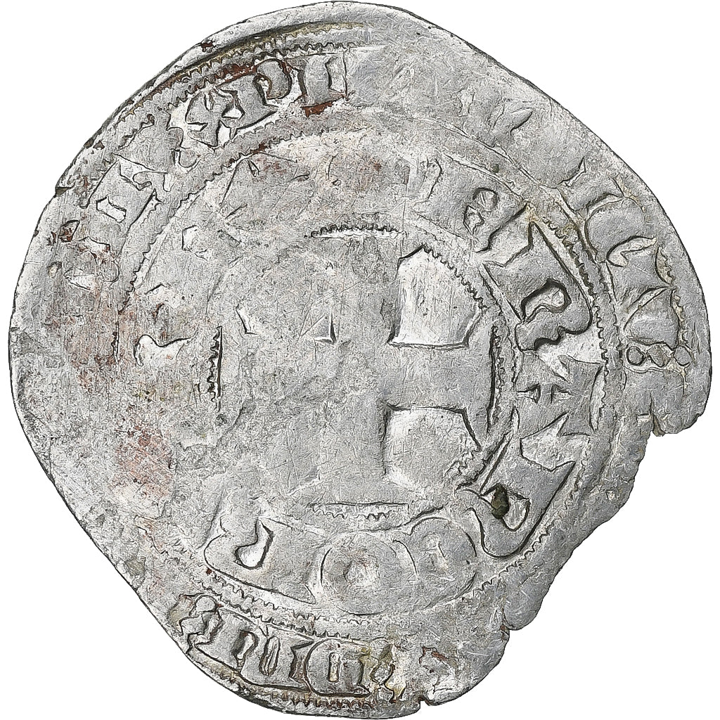 Francia, Charles V, Blanc au K, 1365-1380, Vellón, BC+, Duplessy:363