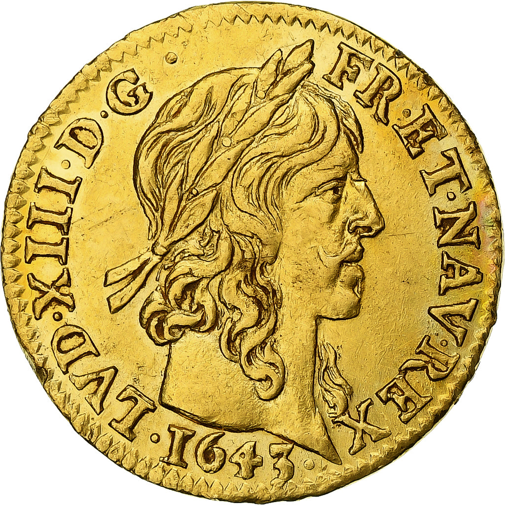 France, Louis XIII, 1/2 Louis d'or, 1643, Paris, Gold, AU(55-58), Gadoury:57