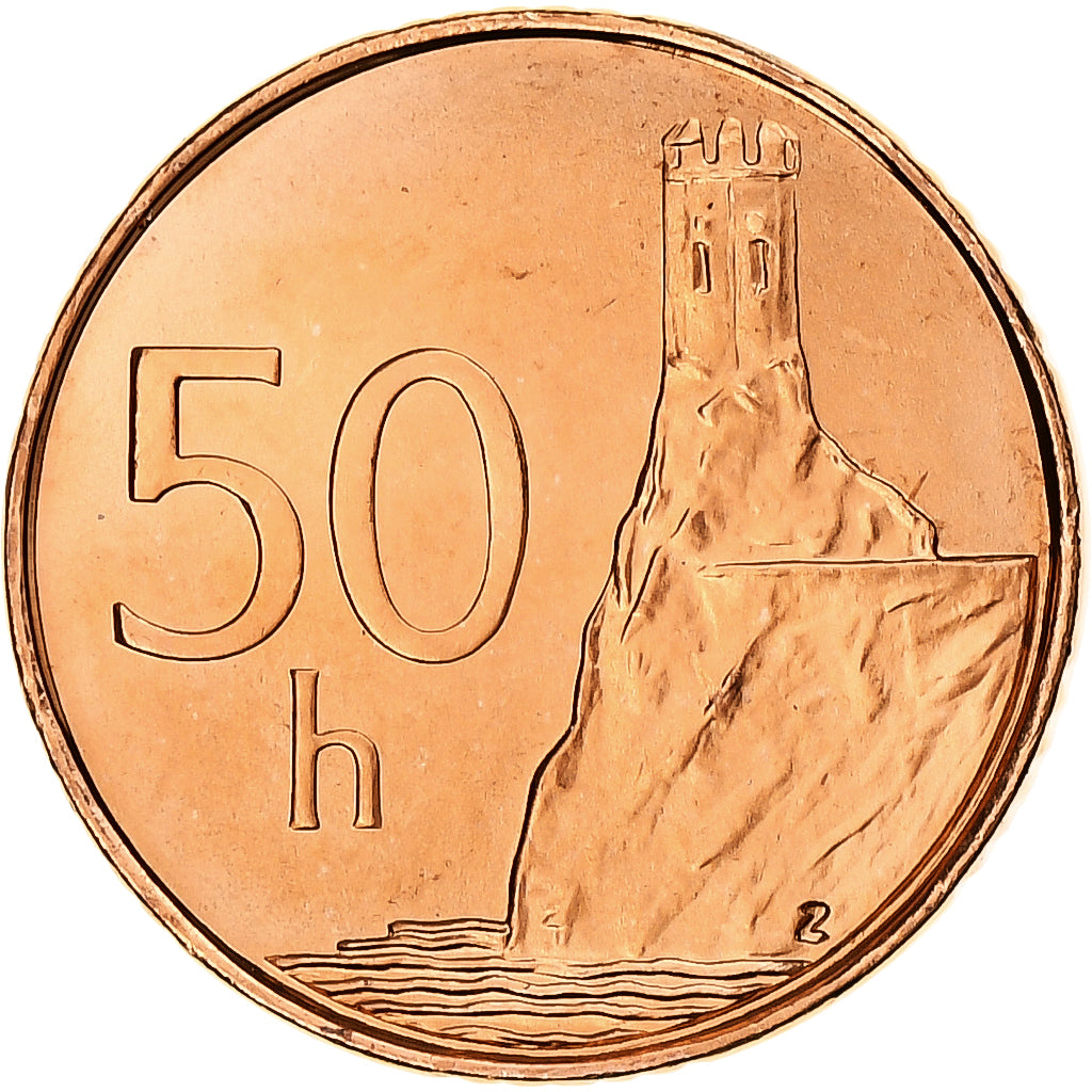 Slowakije, 50 Halierov, 2007, Kremnica, Copper Plated Steel, UNC, KM:35