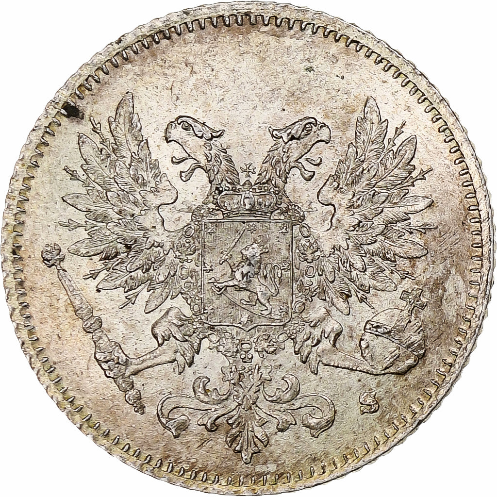 Finland, Nicholas II, 25 Penniä, 1917, Helsinki, Civil War, Silver, AU(55-58)