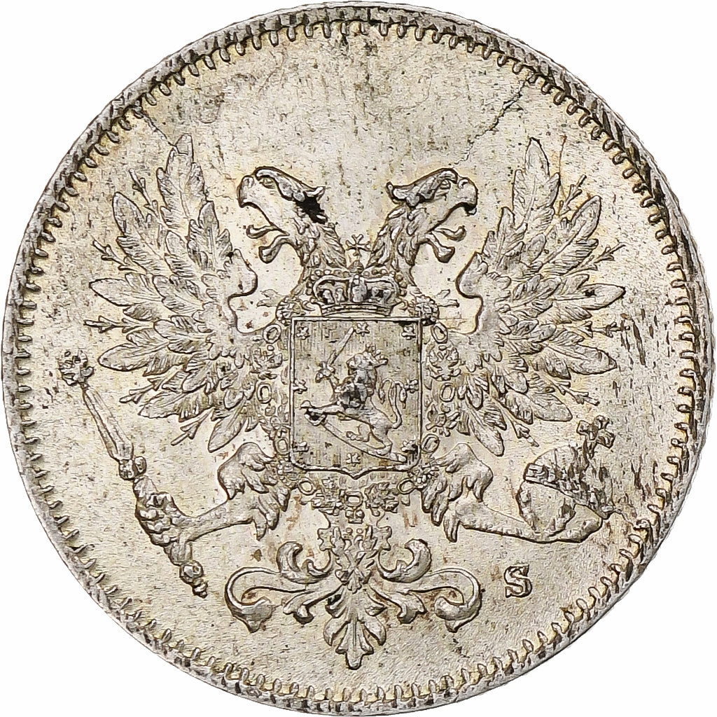 Finland, Nicholas II, 25 Penniä, 1917, Helsinki, Civil War, Zilver, PR, KM:19