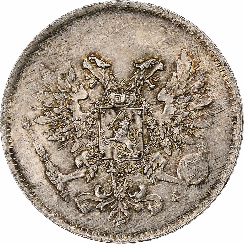 Finland, Nicholas II, 25 Penniä, 1917, Helsinki, Civil War, Zilver, PR, KM:19