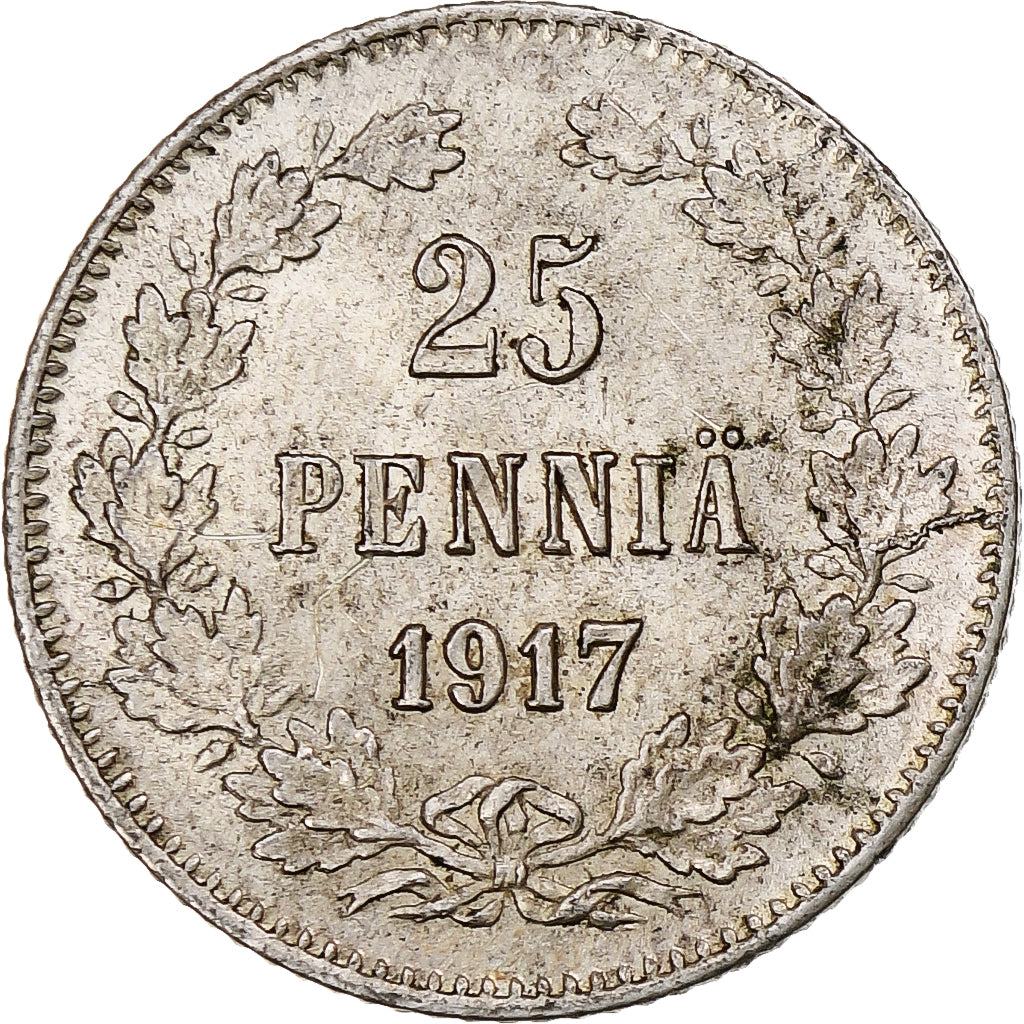 Finnland, Nicholas II, 25 Penniä, 1917, Helsinki, Civil War, Silber, VZ, KM:19