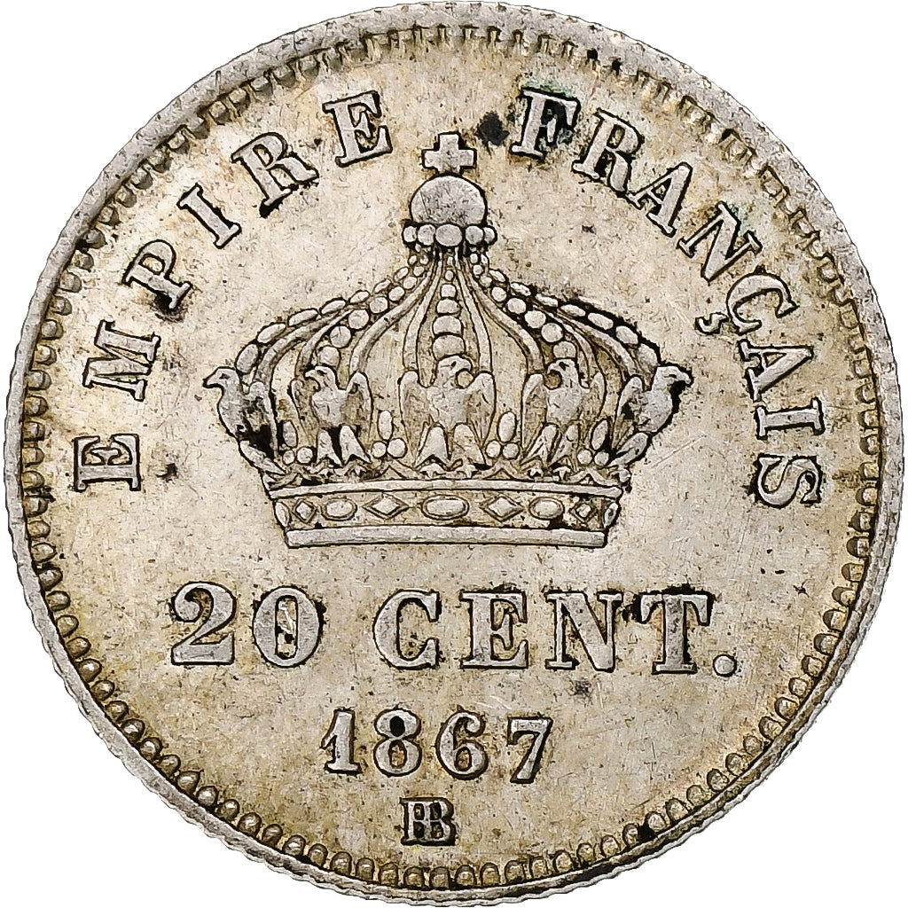 Frankreich, Napoleon III, 20 Centimes, 1867, Strasbourg, Silber, VZ