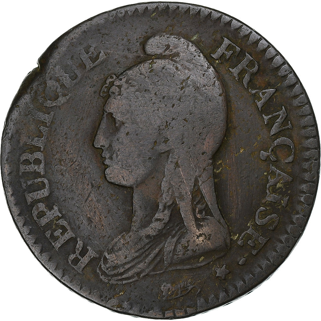France, 1 Décime, Dupré, AN 8, Metz, Cuivre, TB, Gadoury:187a