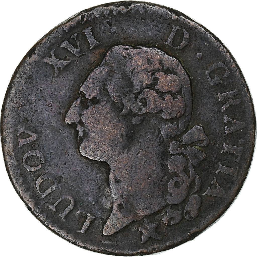 Francia, Louis XVI, Sol, 1789, Marseille, Cobre, BC+, Gadoury:350