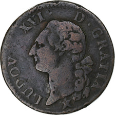 Francia, Louis XVI, Sol, 1789, Marseille, Cobre, BC+, Gadoury:350