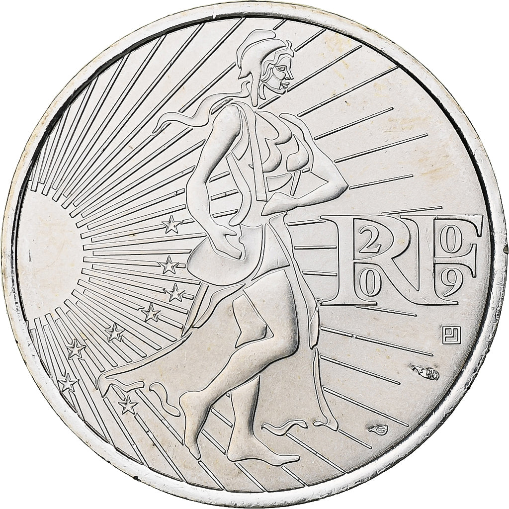 França, Semeuse, 10 Euro, 2009, Paris, MS(64), Prata