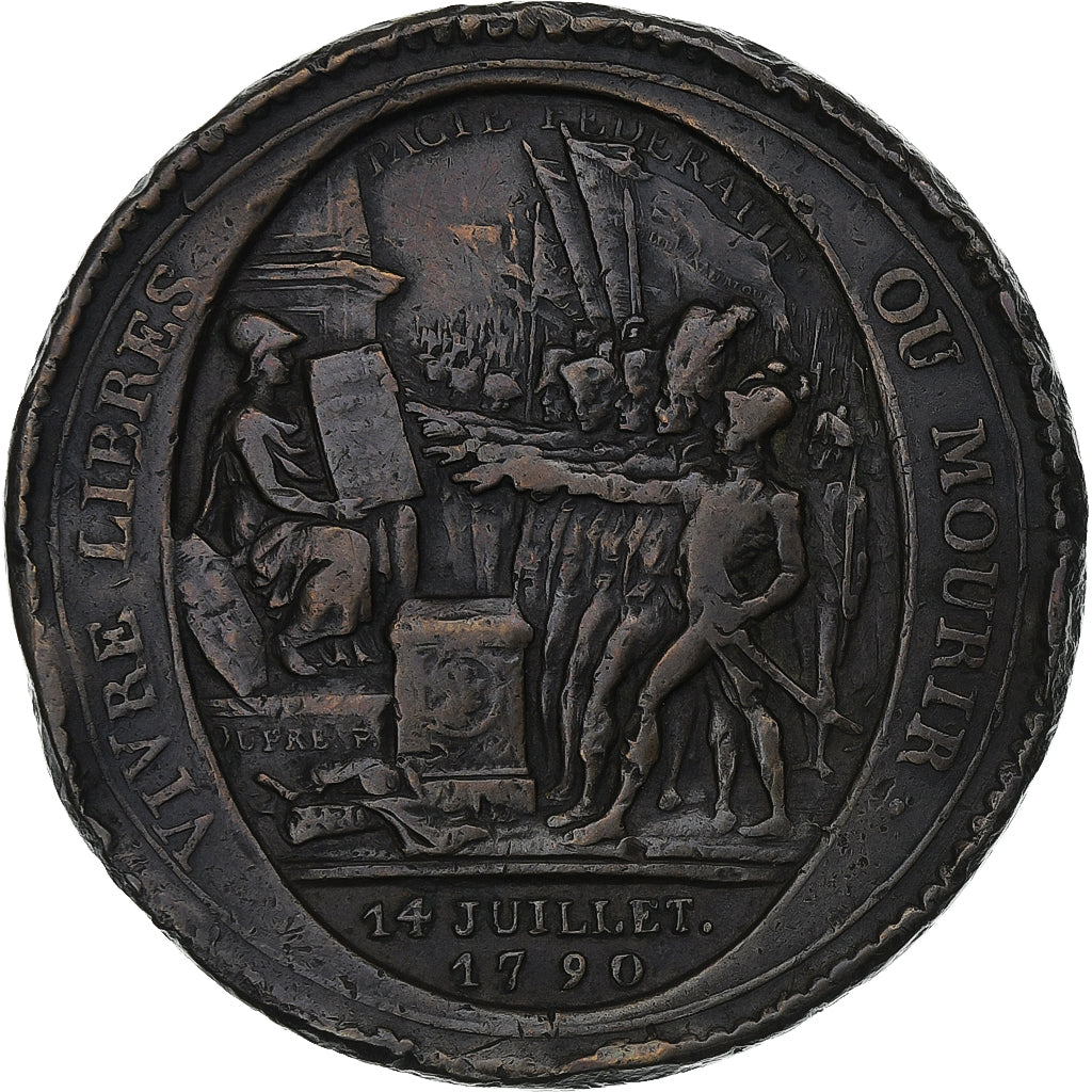 France, Monneron de 5 Sols, Au serment, 1792, Birmingham, Copper, VF(30-35)