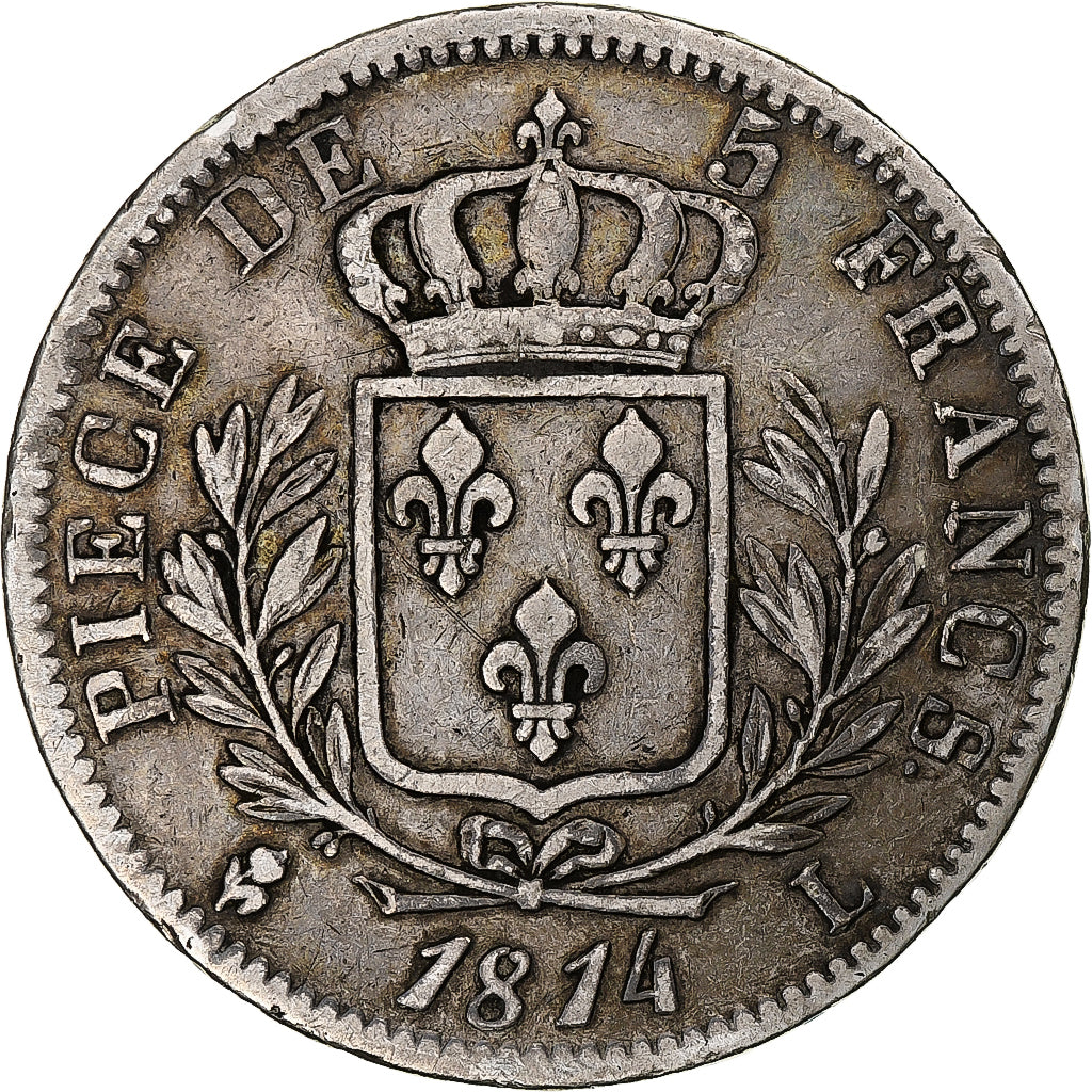Frankreich, Louis XVIII, 5 Francs, 1814, Bayonne, Silber, S+, Gadoury:591