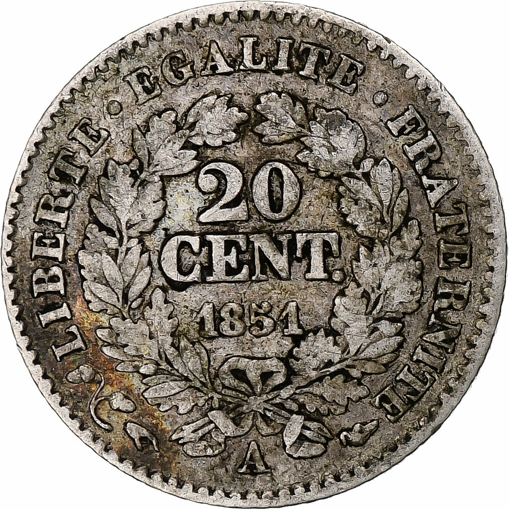 France, 20 Centimes, Cérès, 1851, Paris, Silver, EF(40-45), Gadoury:303