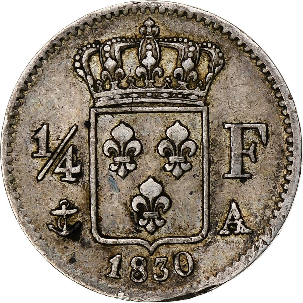 Francja, Charles X, 1/4 Franc, 1830, Paris, Srebro, AU(50-53), Gadoury:353