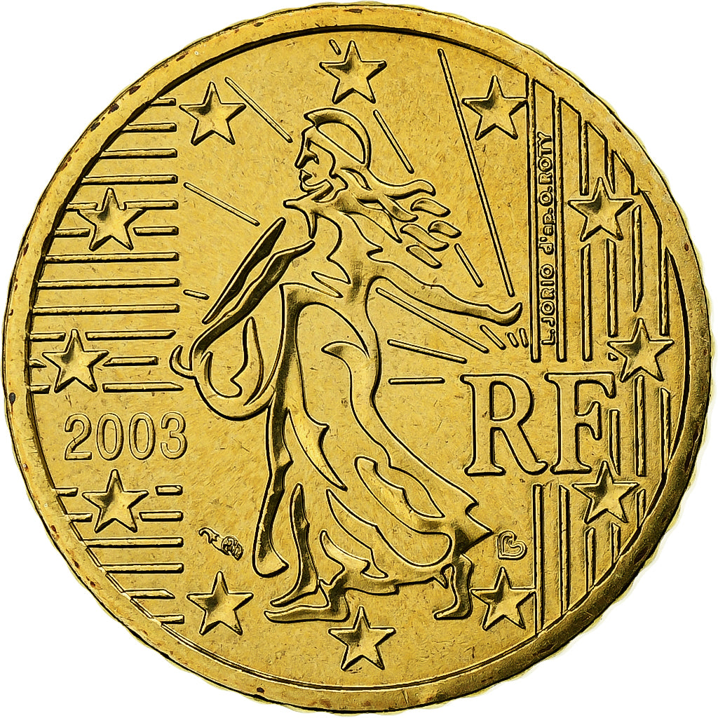 Francja, 50 Euro Cent, 2003, MDP, BU, MS(64), Nordic gold, KM:1287