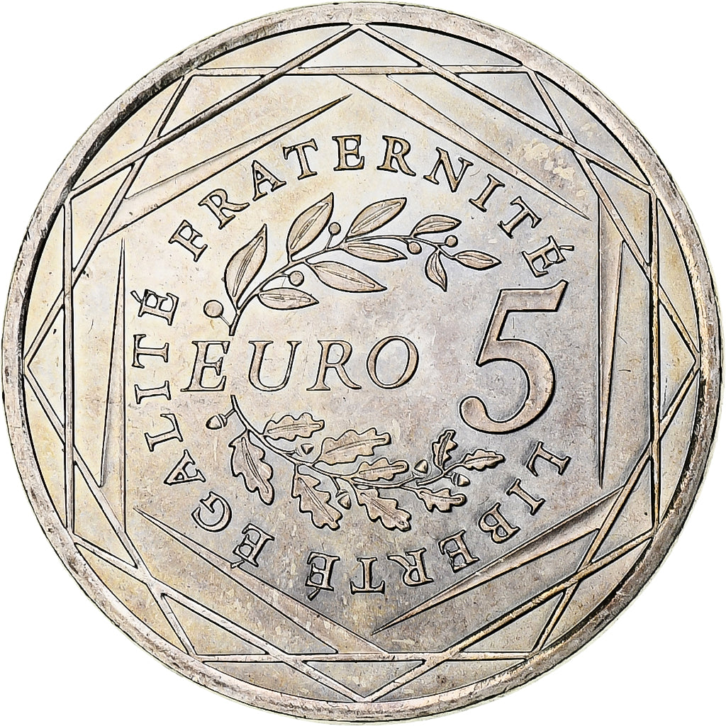 Francja, Semeuse, 5 Euro, 2008, Paris, MS(63), Srebro