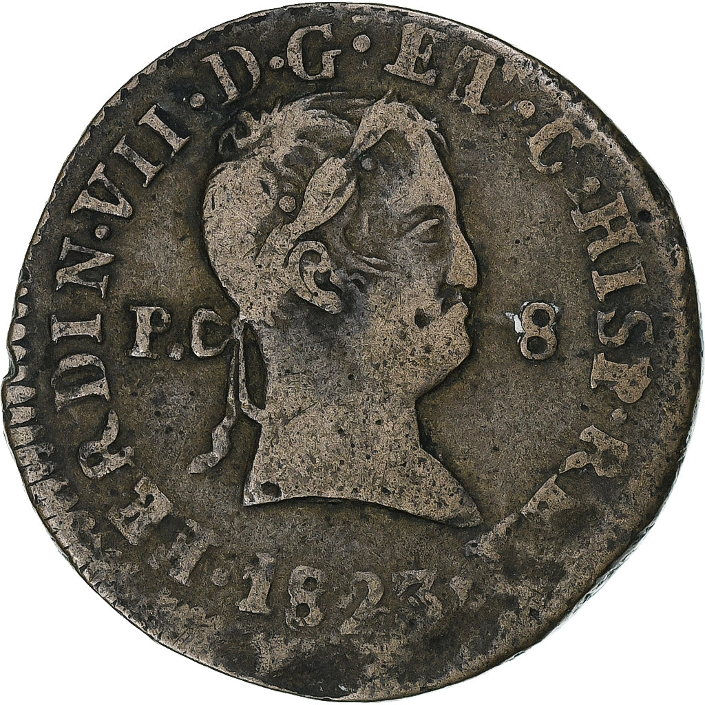 Spanien, Ferdinand VII, 8 Maravedis, 1823, Pamplona, Kupfer, S+
