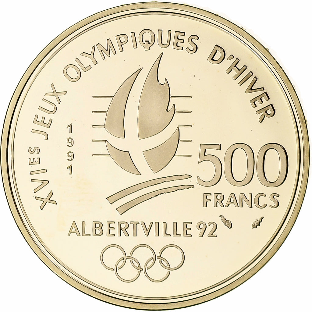 France, 500 Francs, Pierre de Coubertin, 1991, MDP, BE, Or, FDC, Gadoury:C23