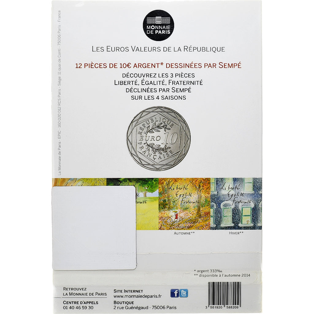 France, 10 Euro, Sempé - Hiver - Liberté, 2014, MDP, MS(65-70), Silver