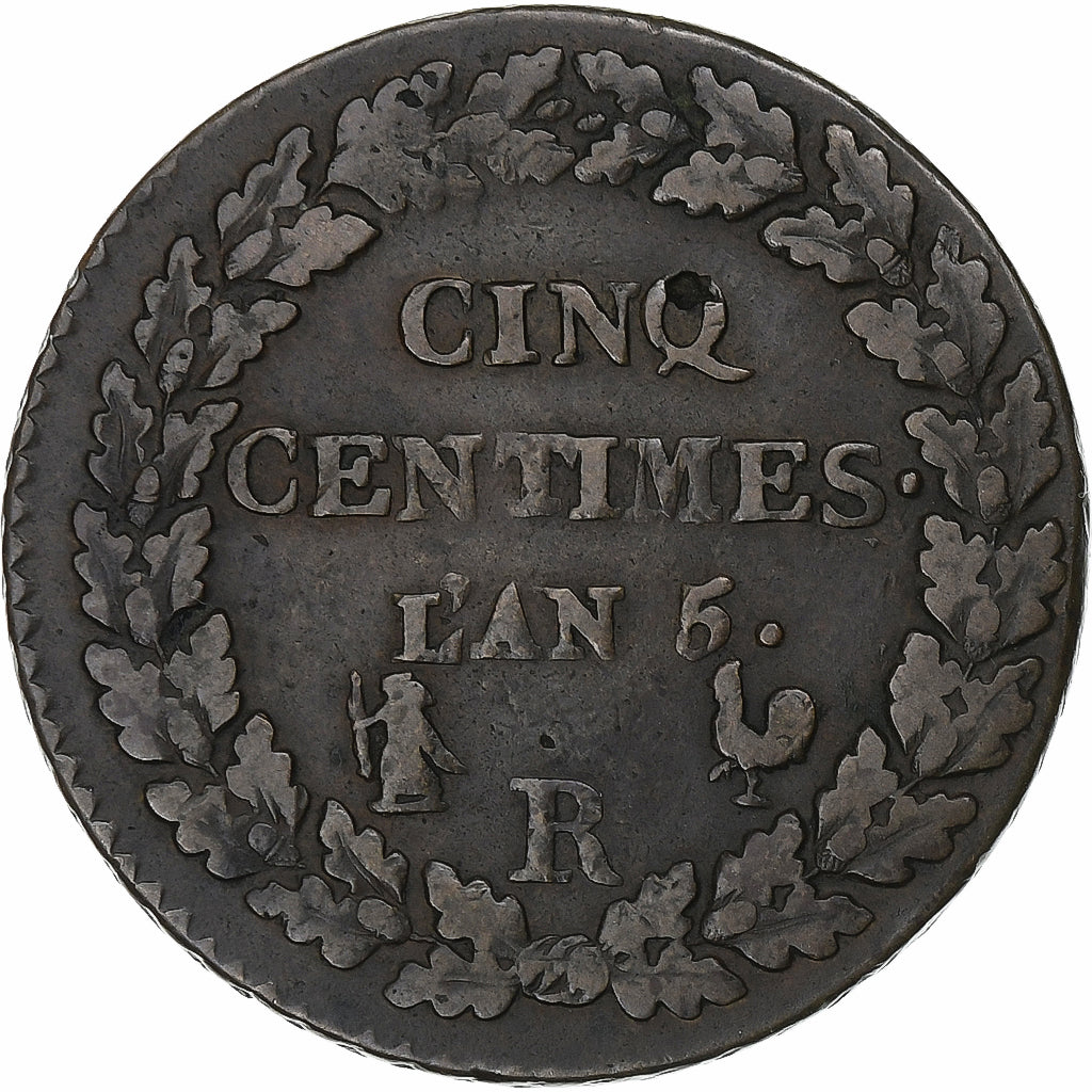 Francia, 5 Centimes, Dupré, AN 5, Orléans, Bronzo, MB, Gadoury:126