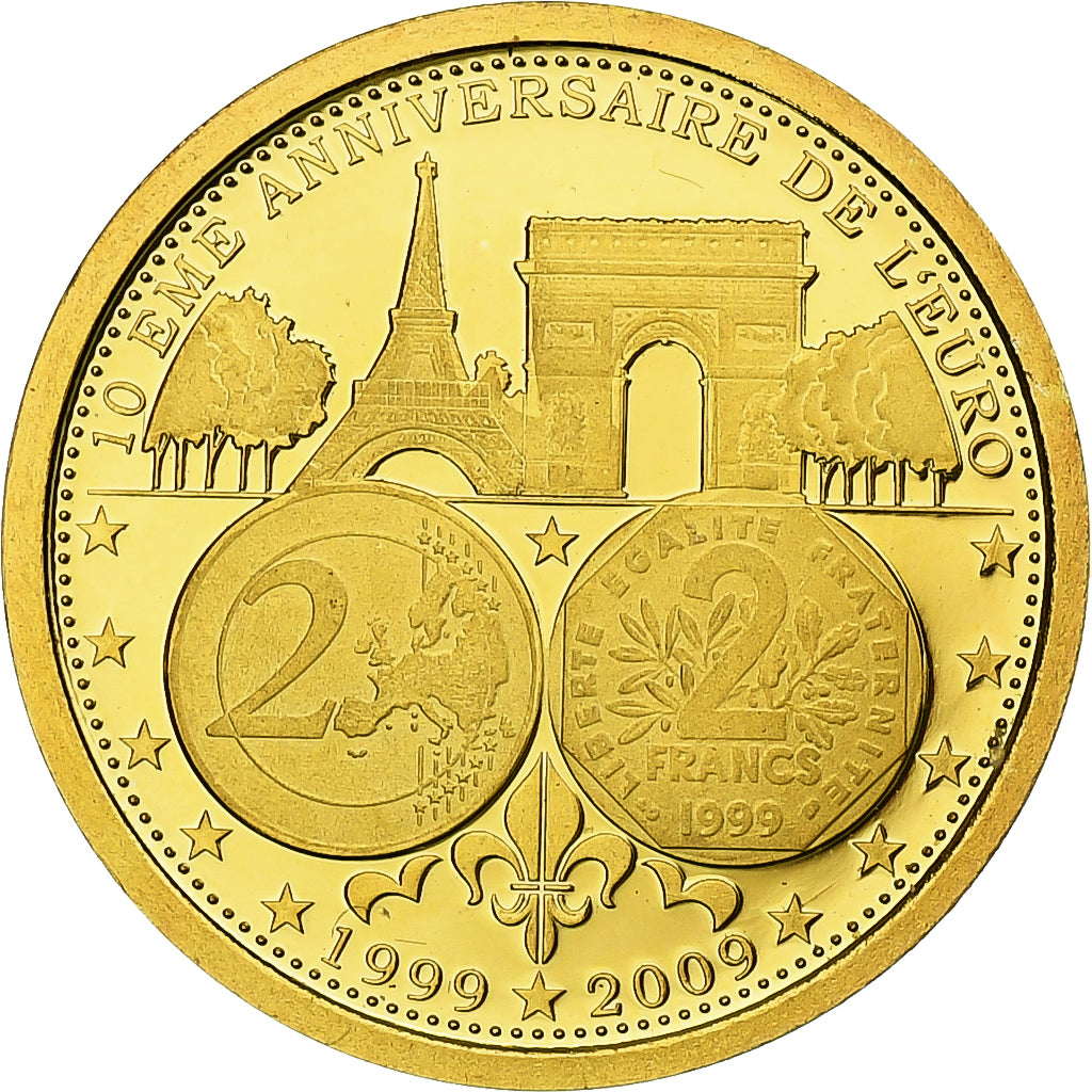France, Médaille, 10ème Anniversaire de l'Euro, 2009, SPL+, Or