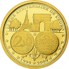 France, Médaille, 10ème Anniversaire de l'Euro, 2009, SPL+, Or