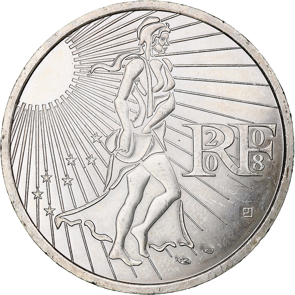 France, Semeuse, 15 Euro, 2008, MDP, MS(63), Silver