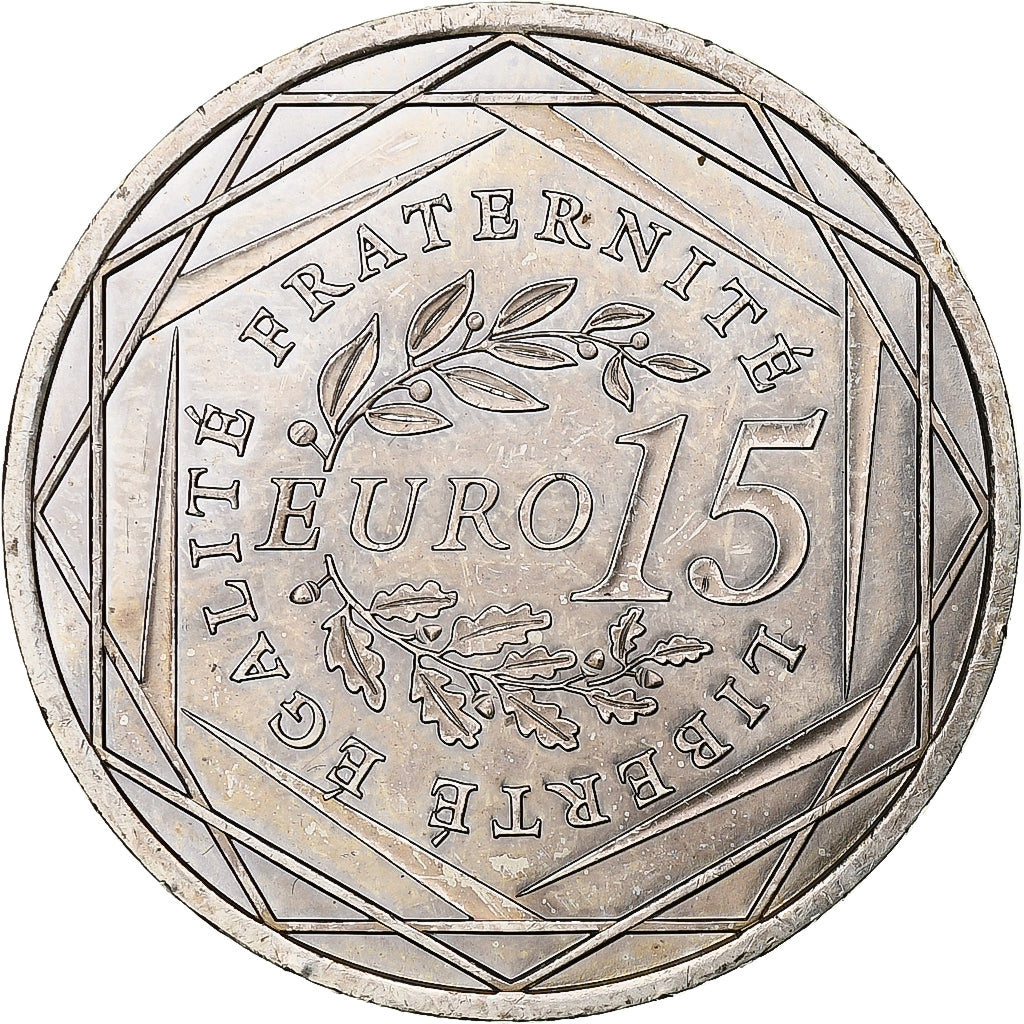 France, Semeuse, 15 Euro, 2008, MDP, MS(63), Silver