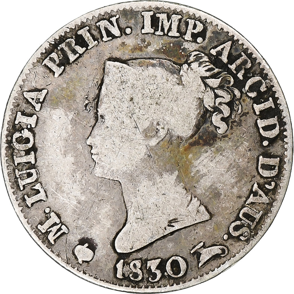 Włochy, Duchy of Parma, Maria Luigia, 5 Soldi, 1830, Parma, Srebro, VF(20-25)