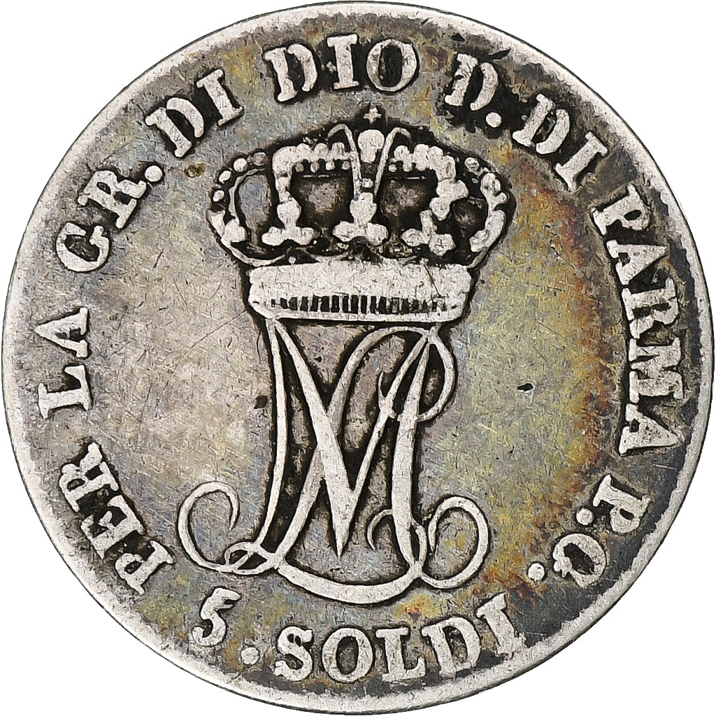 Włochy, Duchy of Parma, Maria Luigia, 5 Soldi, 1830, Parma, Srebro, VF(20-25)