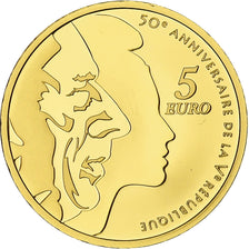 Francja, Semeuse, 5 Euro, Ve République, 2008, MDP, MS(65-70), Złoto