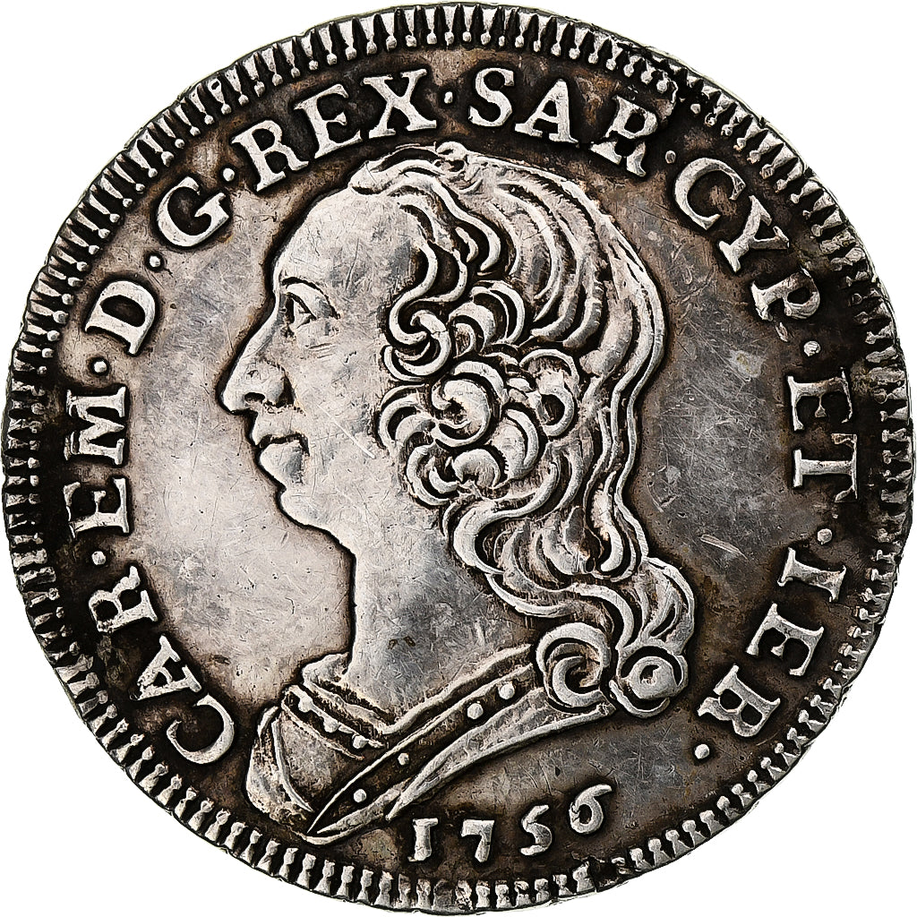 Italia, Duché de Savoie, Carlo Emanuele III, 1/4 Scudo, 1756, Turin, Argento