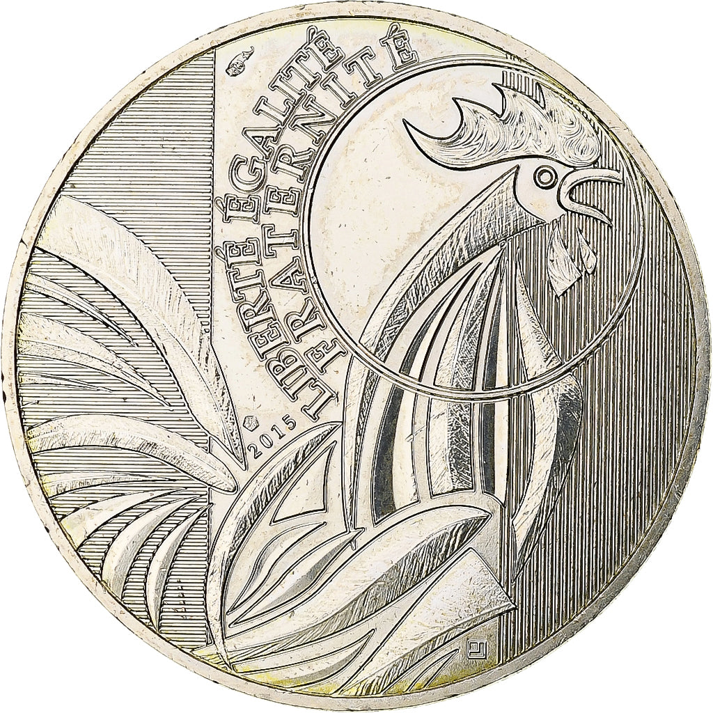 Francja, 10 Euro, Coq, 2015, MDP, MS(63), Srebro