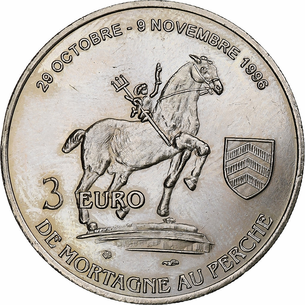 Francja, 3 Euro, Mortagne au Perche, 1996, Miedź-Nikiel, MS(63)