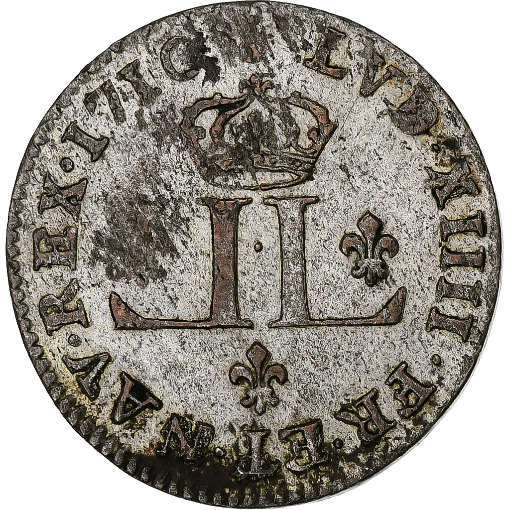 França, Louis XIV, XXX Deniers aux 2 L couronnés, 1710, Metz, Lingote