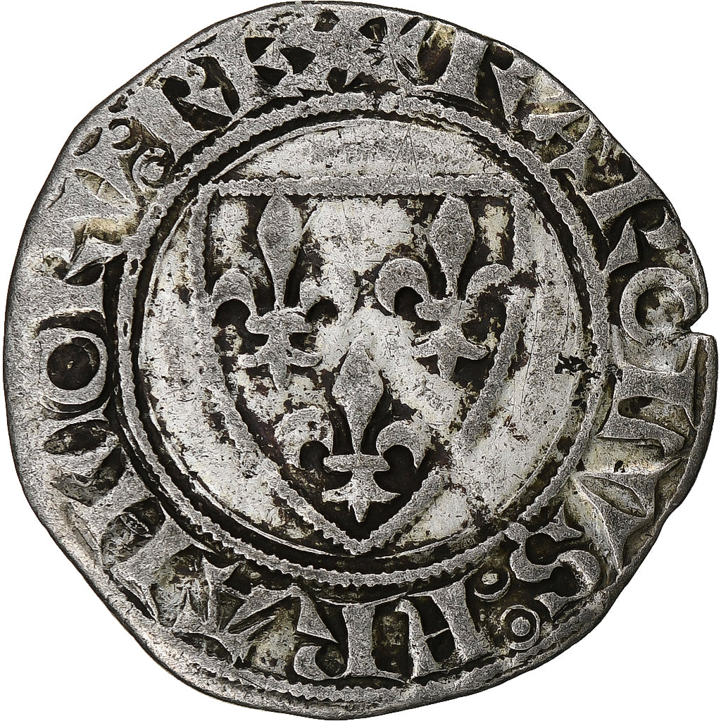 France, Charles VI, Blanc Guénar, 1380-1422, Angers, Billon, TTB, Duplessy:377A