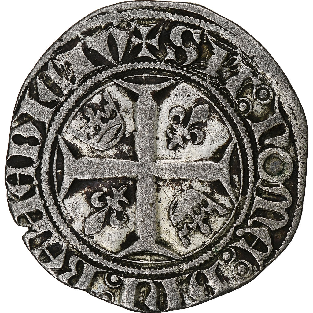 France, Charles VI, Blanc Guénar, 1380-1422, Angers, Billon, TTB, Duplessy:377A