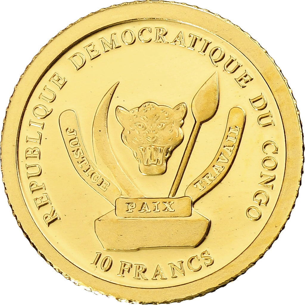 Congo Democratic Republic, 10 Francs, Kilimanjaro, 2008, Proof, Gold, MS(65-70)