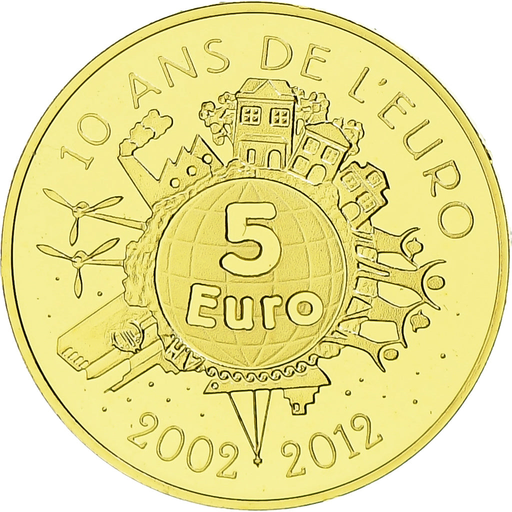 France, 5 Euro, 10 ans de l'euro, BU, 2012, MDP, Gold, MS(65-70)
