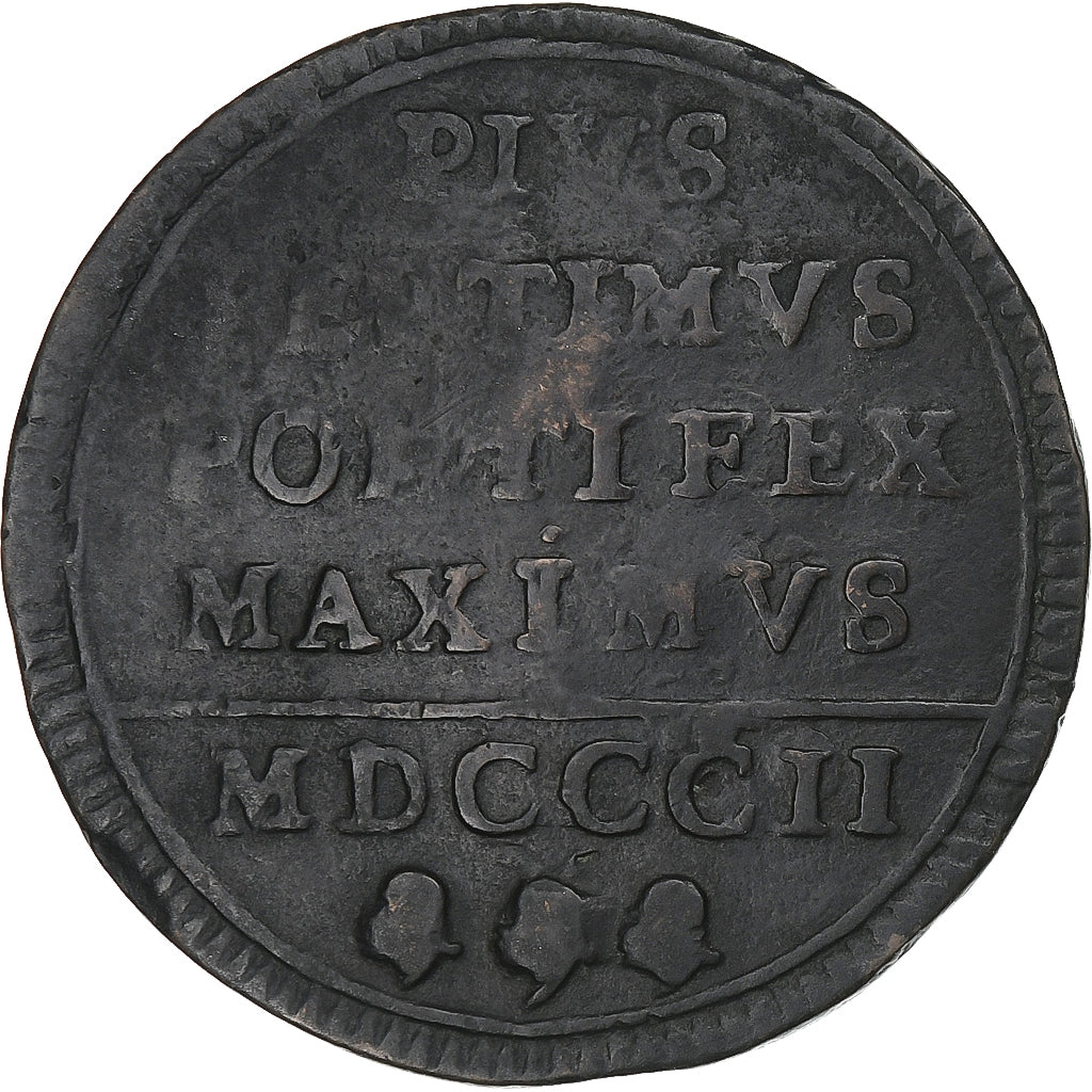 Vaticano, PAPAL STATES, Pius VII, Baiocco, 1802, Roma, Rame, MB