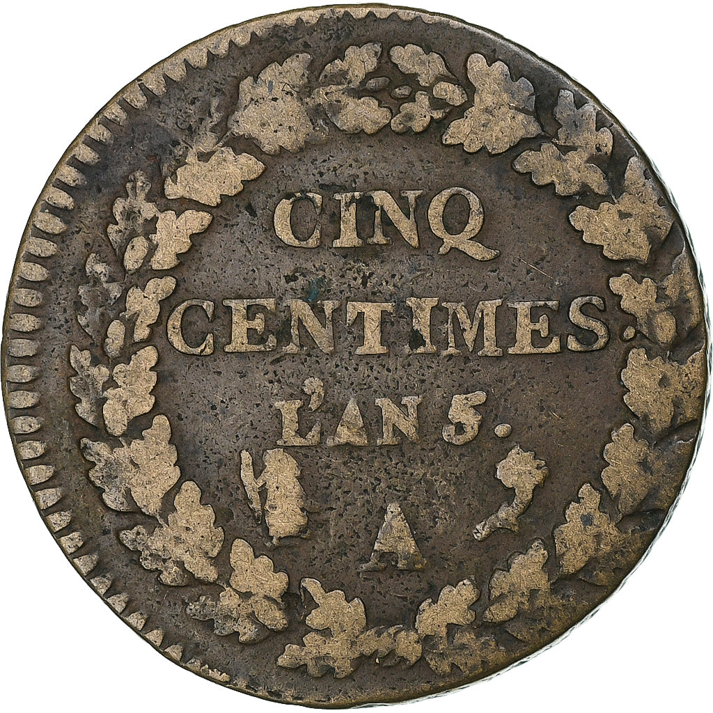 France, 5 Centimes, Dupré, AN 5, Paris, Cuivre, TB, Gadoury:126