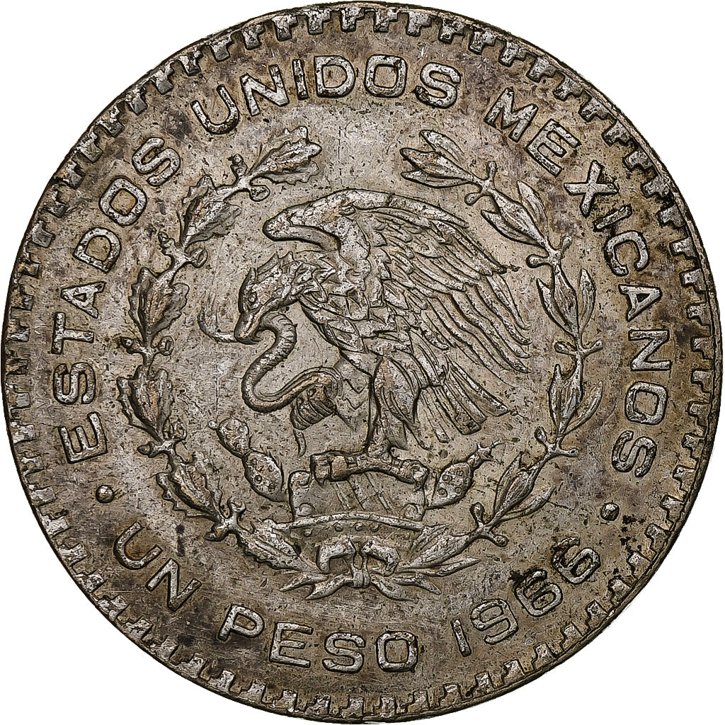México, Peso, 1966, Mexico City, Prata, AU(55-58), KM:459