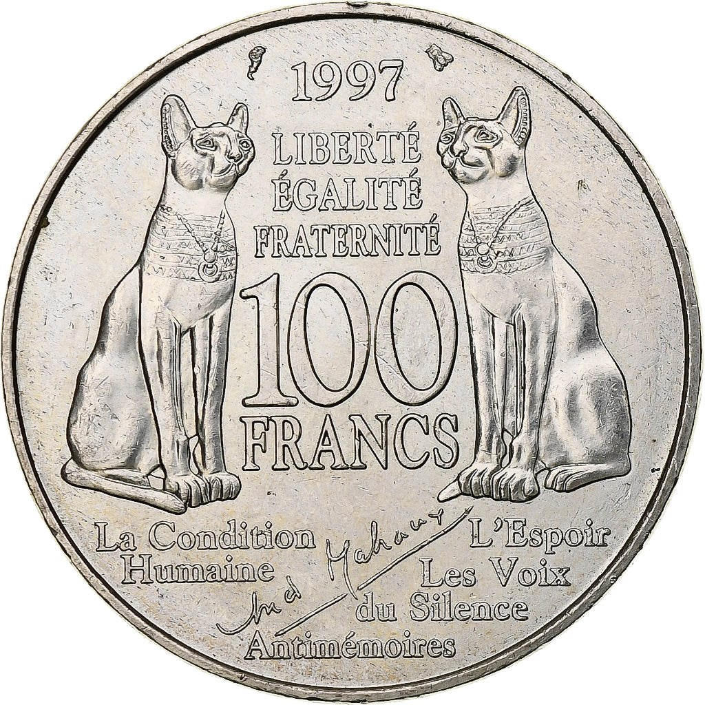 França, 100 Francs, André Malraux, 1997, MDP, Prata, AU(55-58), Gadoury:954