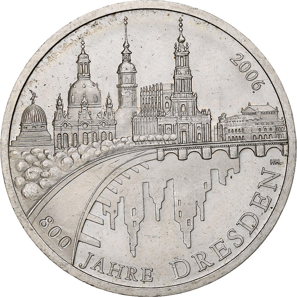 Alemania, 10 Euro, 800 Years of Dresden, 2006, Berlin, Plata, SC, KM:246
