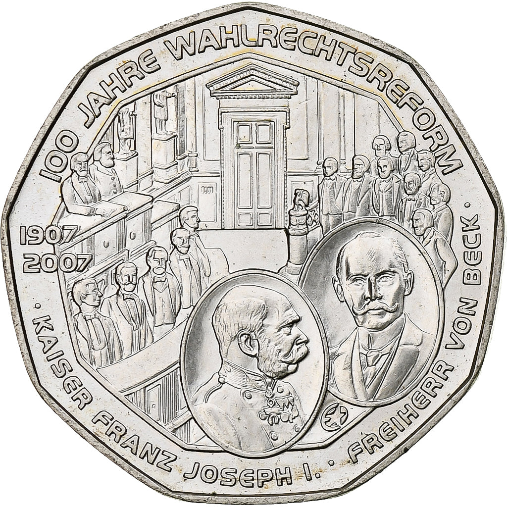 Austria, 5 Euro, Universal Male Suffrage, 2007, Vienna, Silver, MS(63), KM:3117