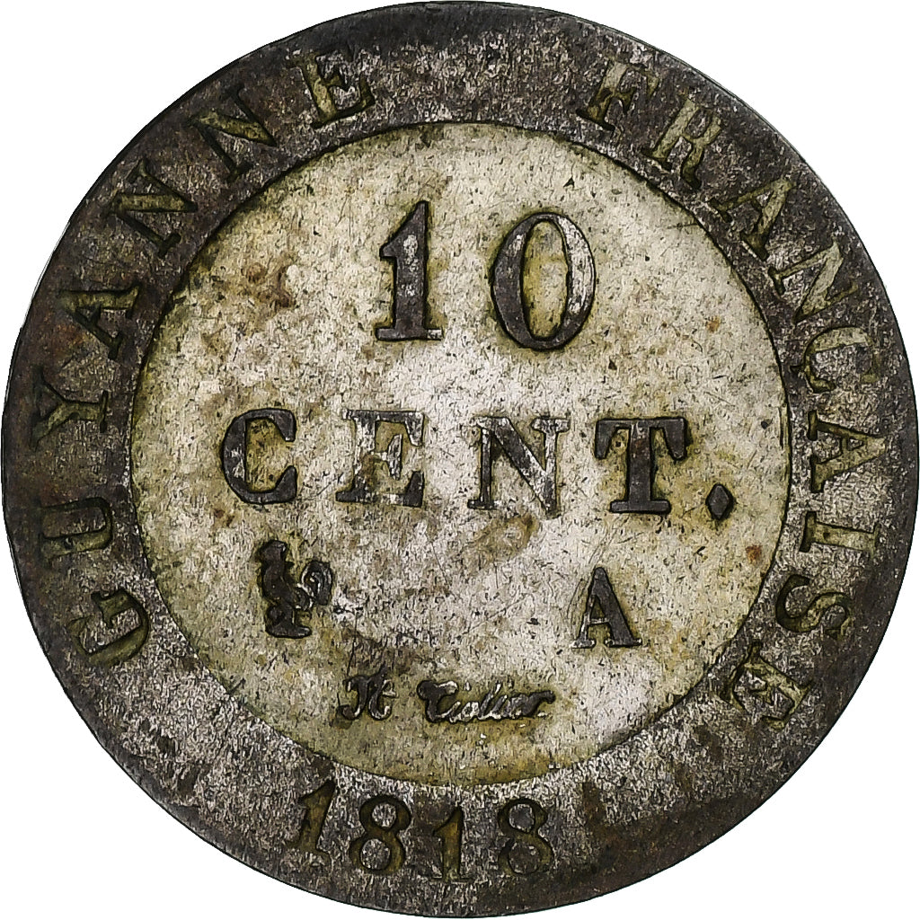 Guyana, Louis XVIII, 10 Cents, 1818, Paris, Billon, EF(40-45)