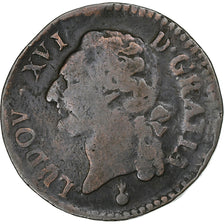 França, Louis XVI, 1/2 Sol, 1786, Metz, Cobre, VF(20-25), Gadoury:349